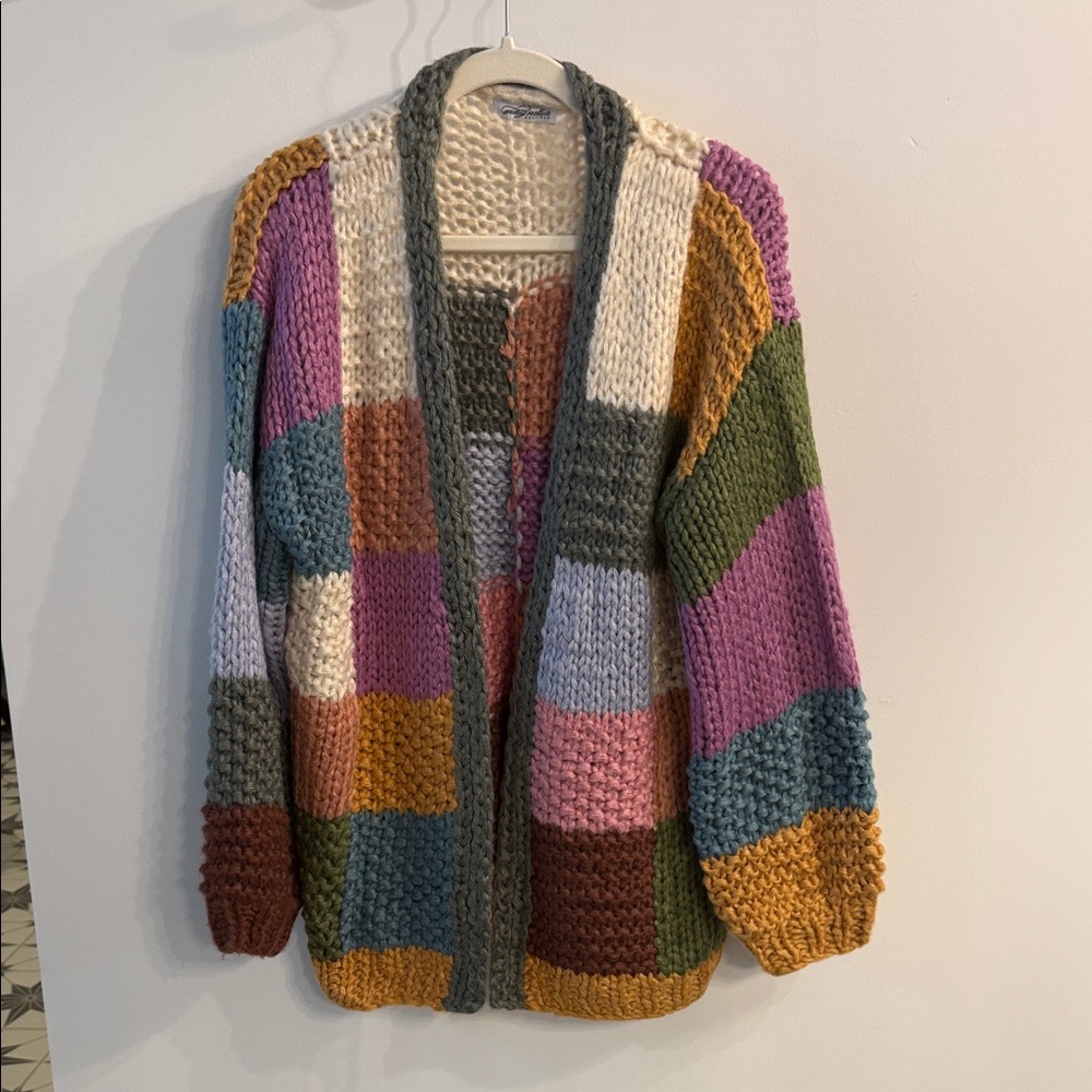 Multicolor Chunky color block Knit Cardigan